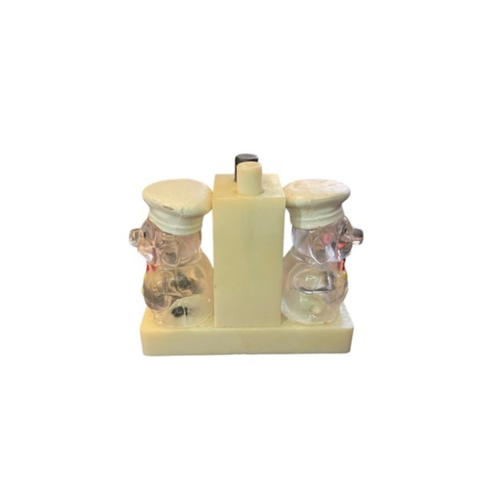 Vintage Enesco Connected Push Button Chef Pigs Salt & Pepper Shakers